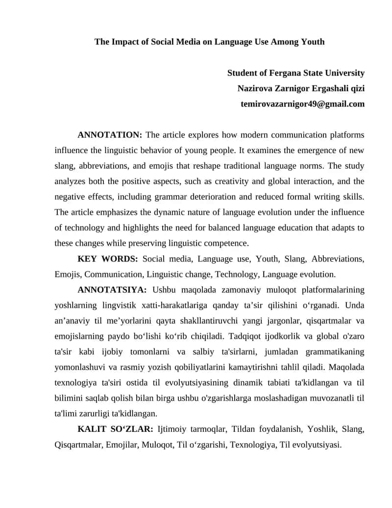 The Impact of Social Media on Language Use Among Youth 1