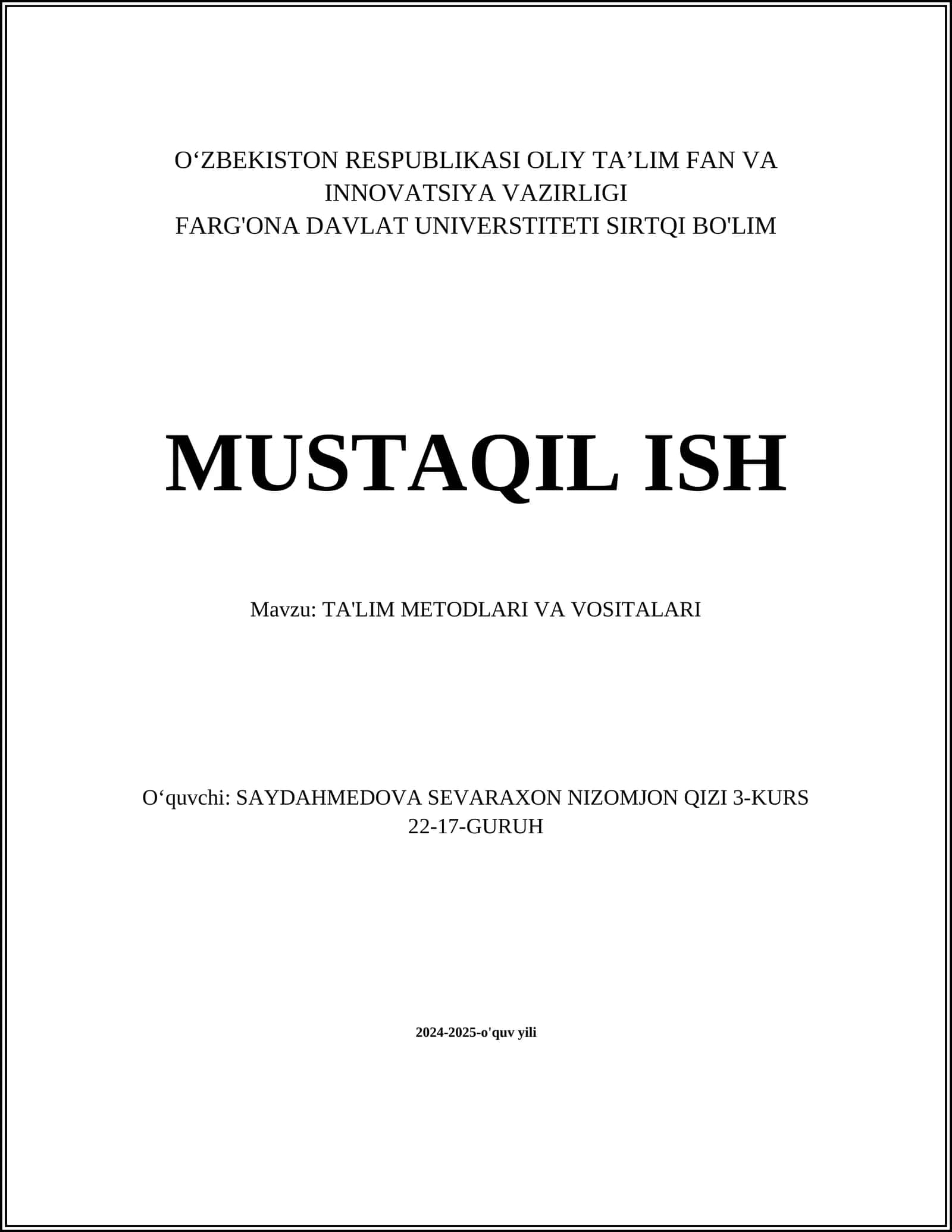 TA'LIM METODLARI VA VOSITALARI 1