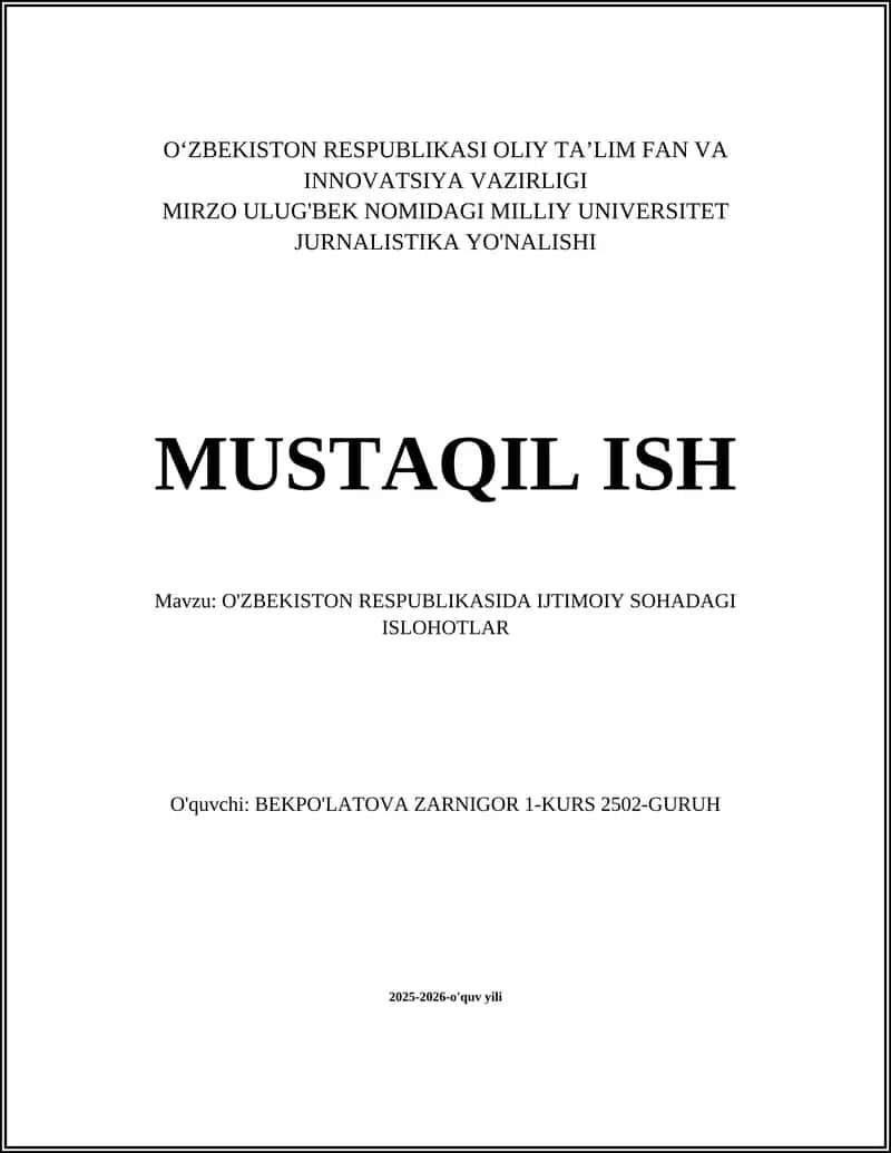 O‘zbekiston Respublikasida Ijtimoiy Sohadagi Islohotlar 1