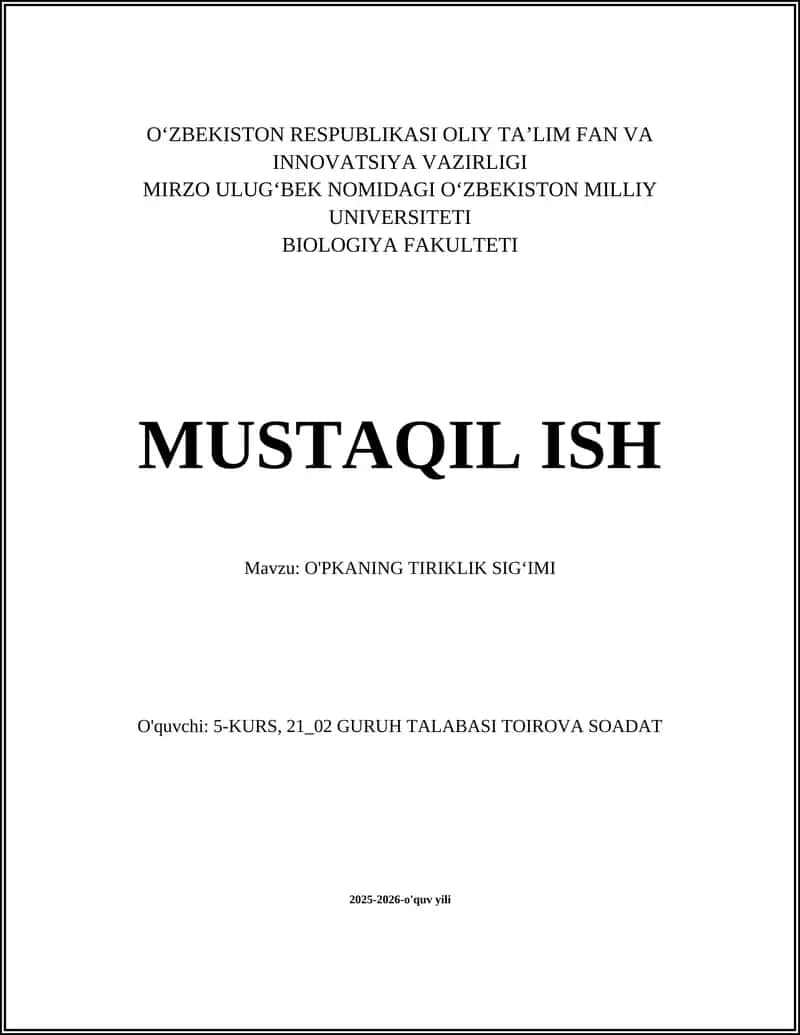 O'PKANING TIRIKLIK SIGʻIMI 1