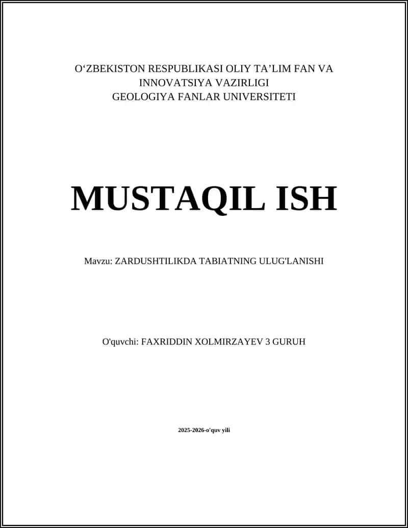 ZARDUSHTILIKDA TABIATNING ULUG'LANISHI 1