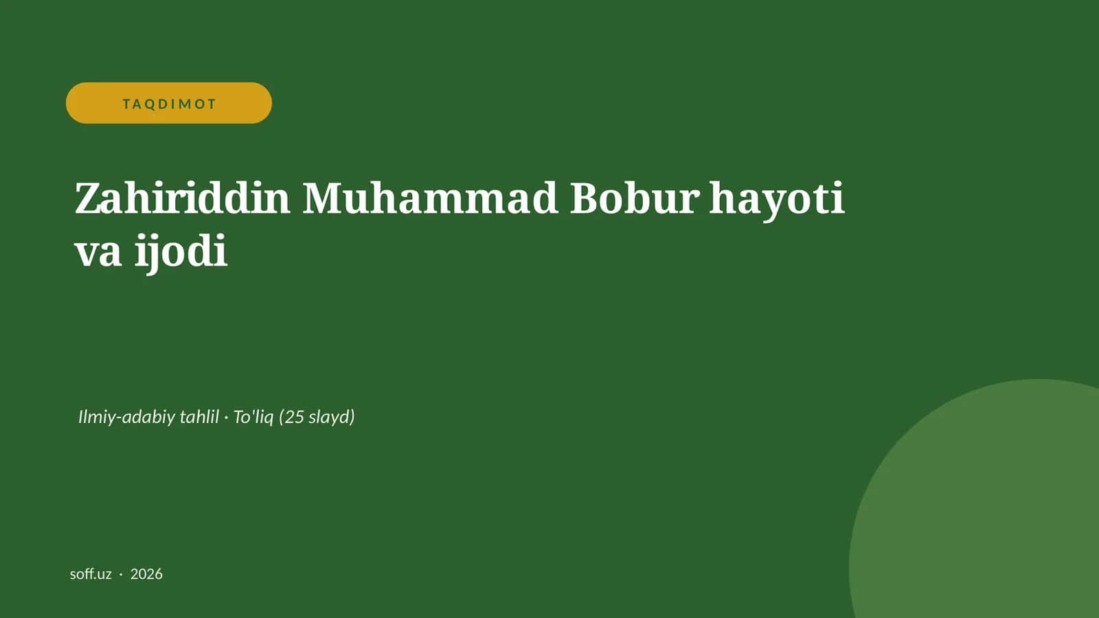 Zahiriddin Muhammad Bobur hayoti va ijodi 1