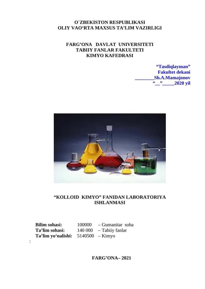 Kolloid kimyo fanidan laboratoriya ishlanmasi 1