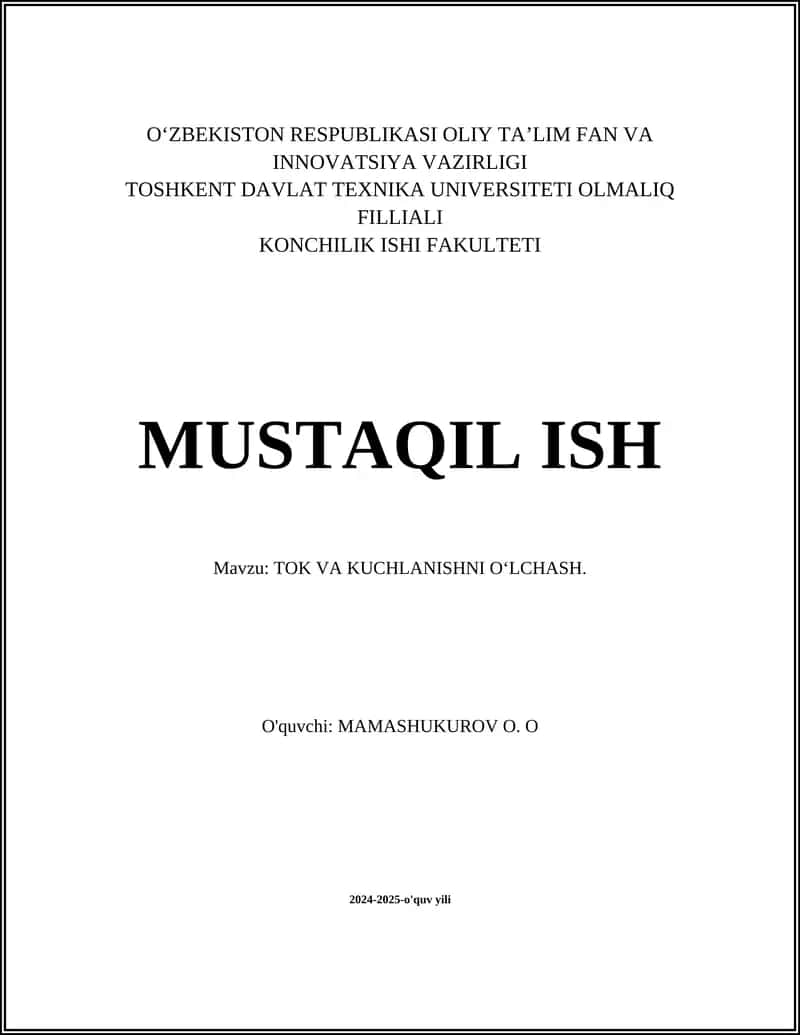 TOK VA KUCHLANISHNI OʻLCHASH 1