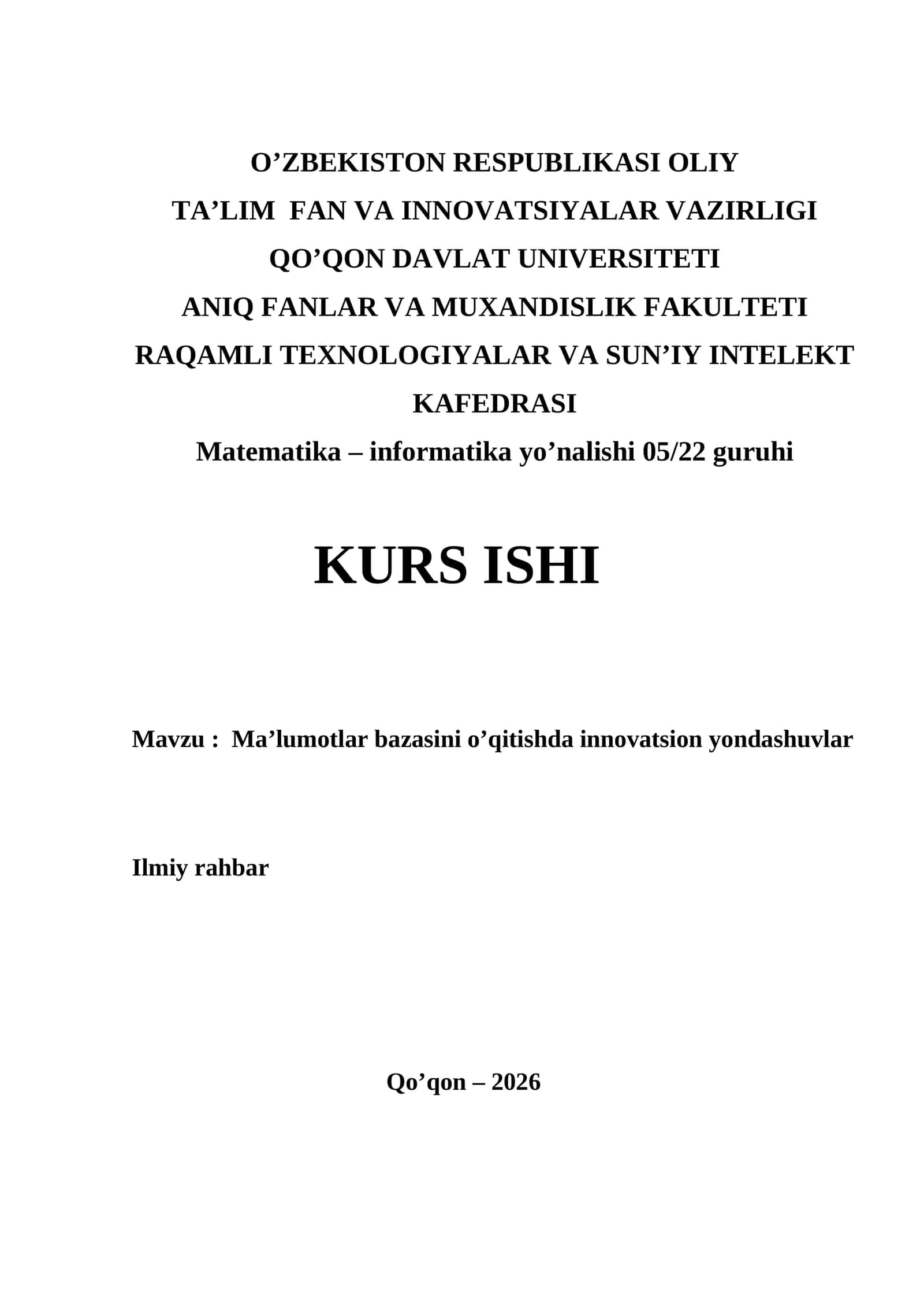 Ma’lumotlar bazasini o’qitishda innovatsion yondashuvlar 1
