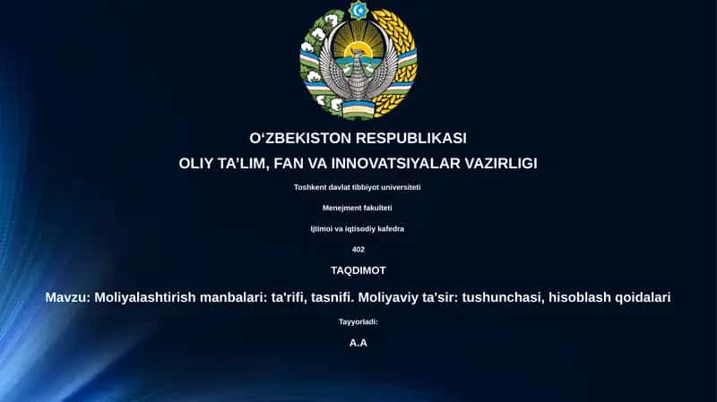 Moliyalashtirish manbalari: ta'rifi, tasnifi 1