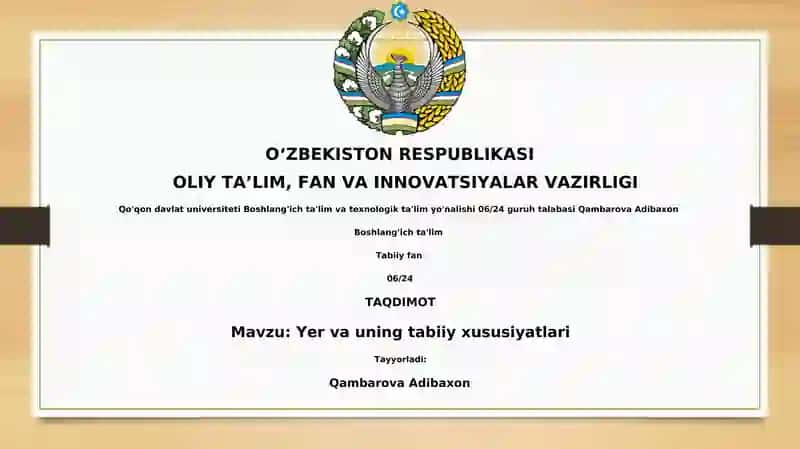 Yer va uning tabiiy xususiyatlari