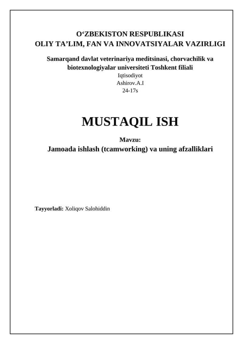 Jamoada ishlash (tcamworking) va uning afzalliklari 1