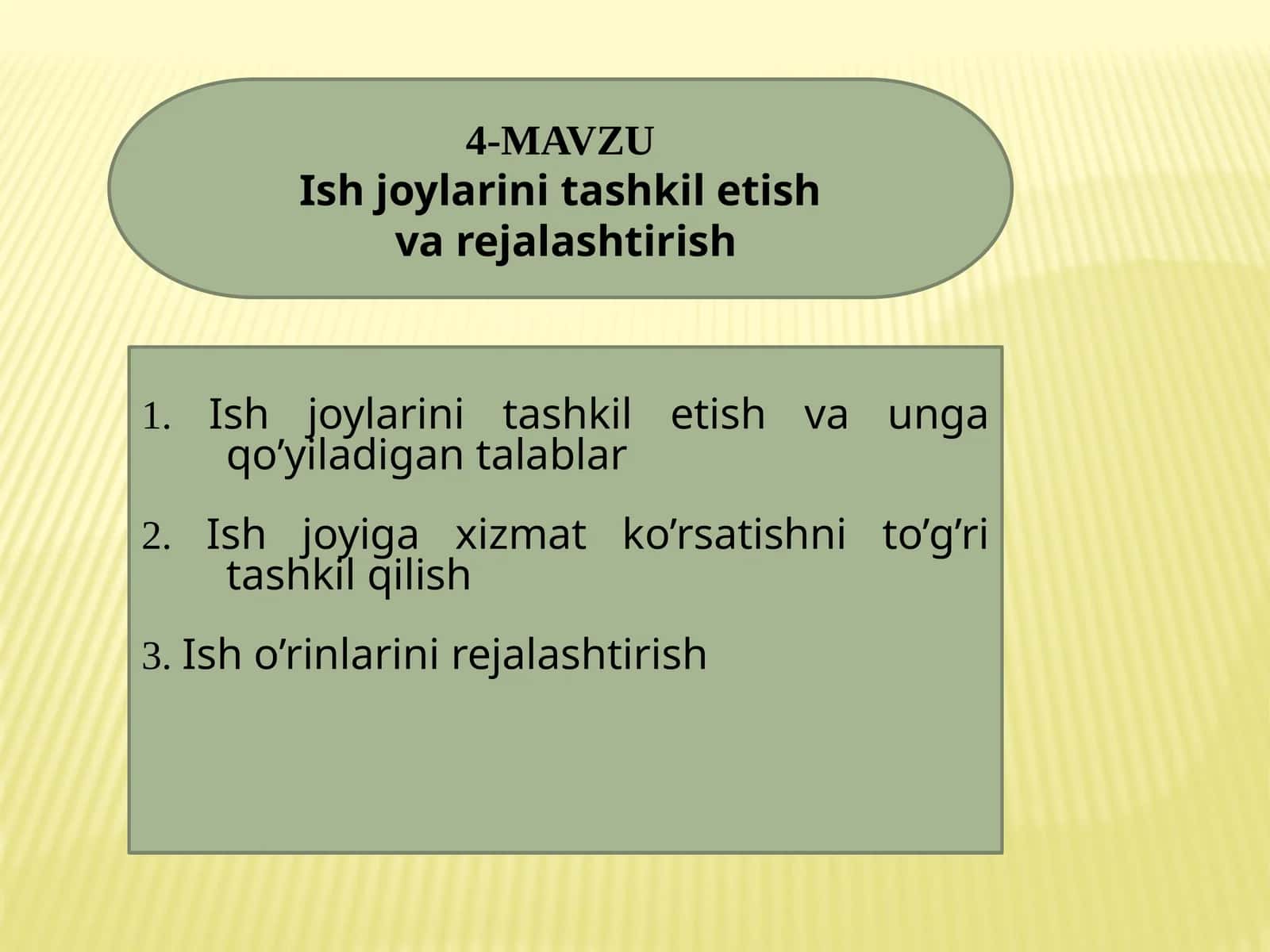 Ishjoylarini tashkil etish va rejalashtirish 1