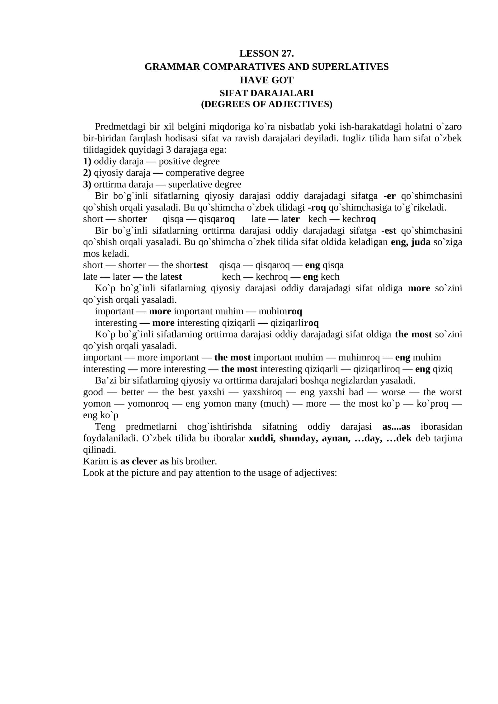 SIFAT DARAJALARI (DEGREES OF ADJECTIVES) 1