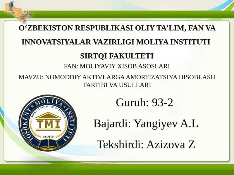 Asosiy vositalarning amortizatsiyasi (eskirishi) 1