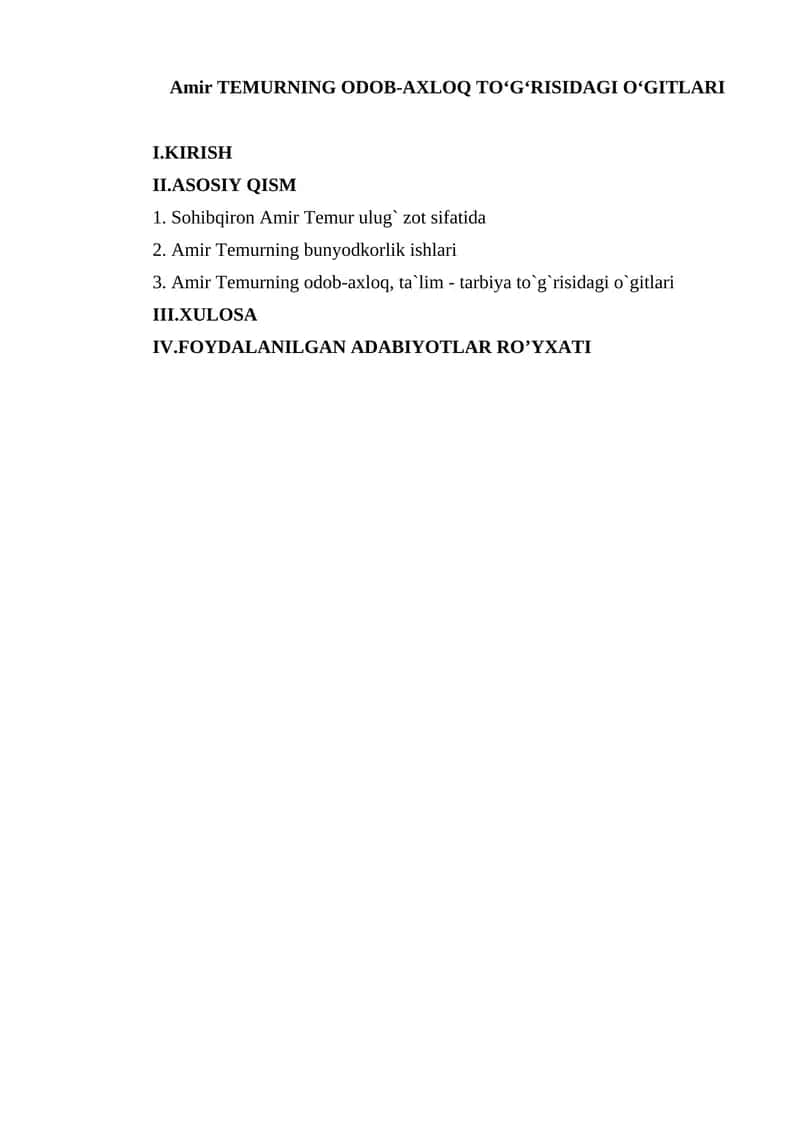 Amir TEMURNING ODOB-AXLOQ TO‘G‘RISIDAGI O‘GITLARI 1