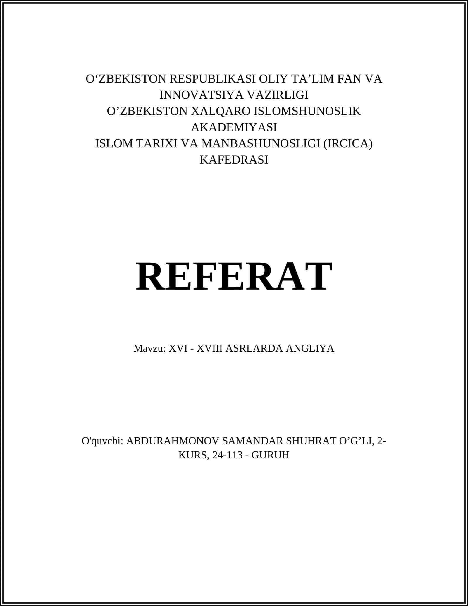 XVI - XVIII ASRLARDA ANGLIYA 1