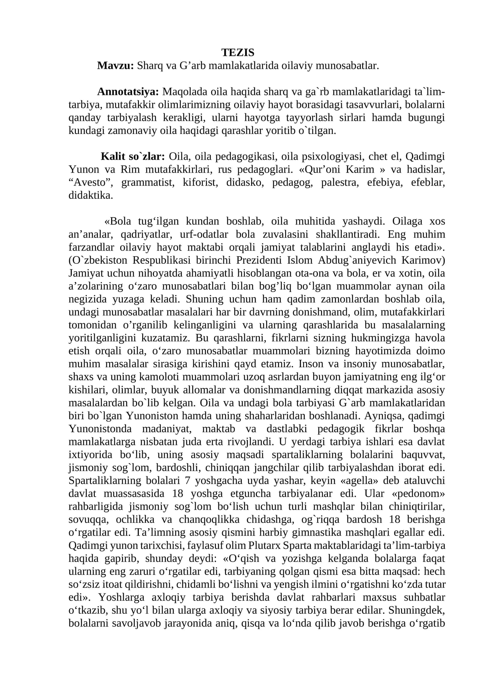 Sharq va G’arb mamlakatlarida oilaviy munosabatlar. 1