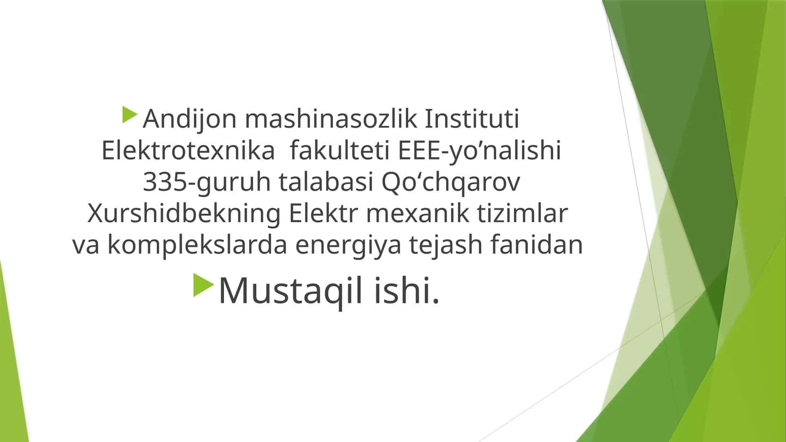Elektr energiya tejash fanidan Mustaqil ish 1