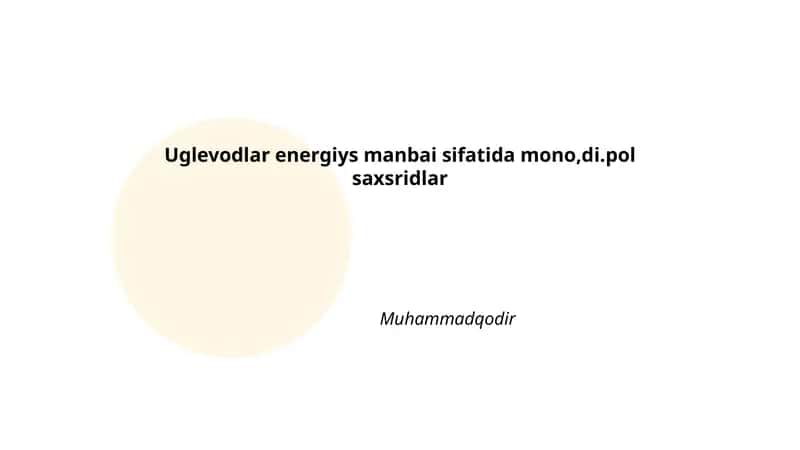 Uglevodlar energiyasi 1