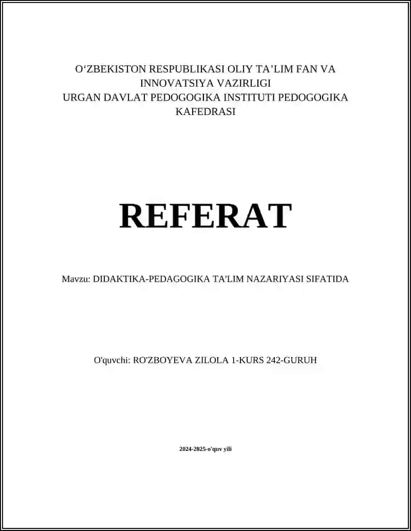 DIDAKTIKA-PEDAGOGIKA TA'LIM NAZARIYASI