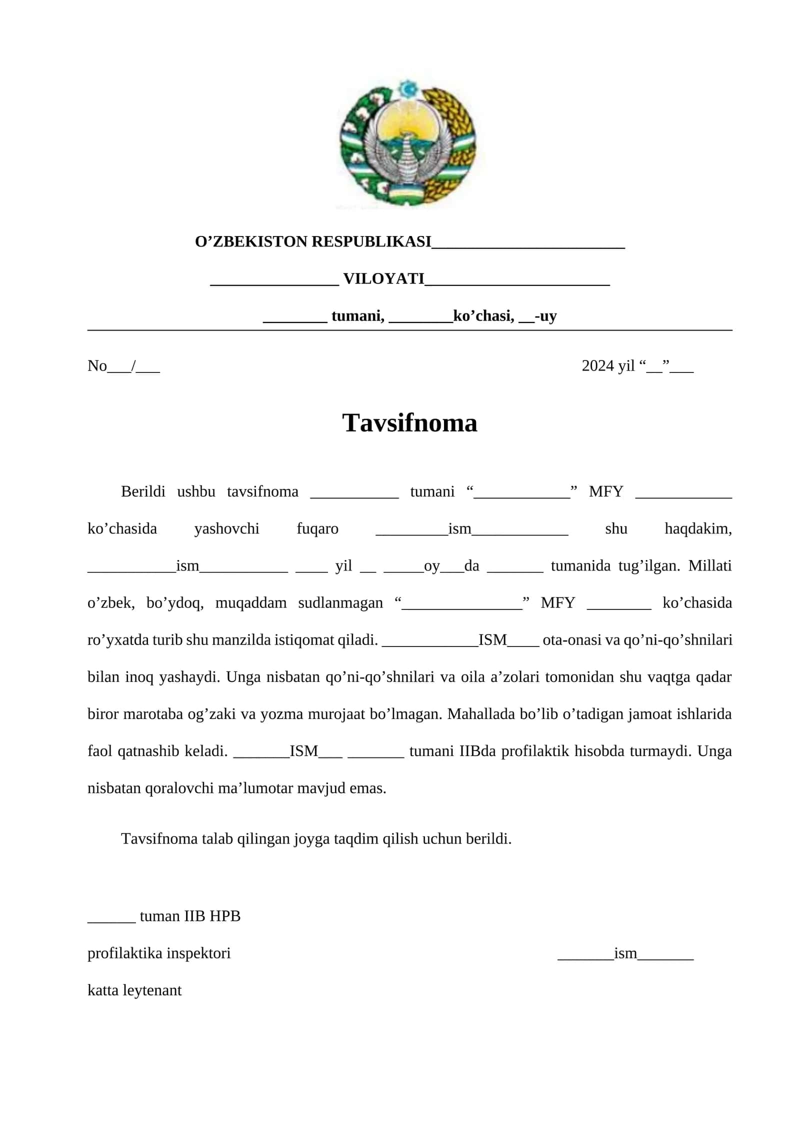 tavsifnoma yozish tartibi 1
