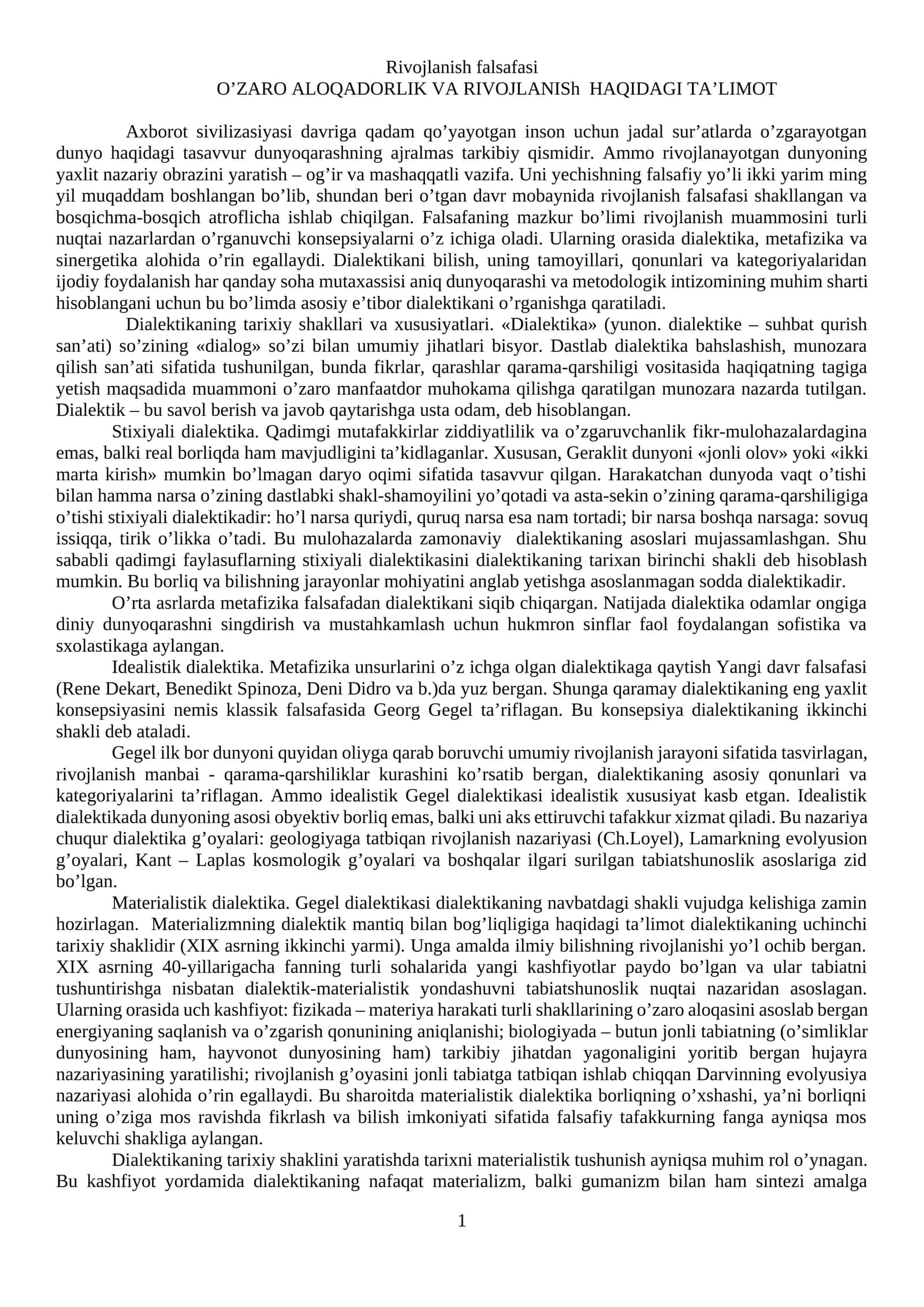 Rivojlanish falsafasi 1