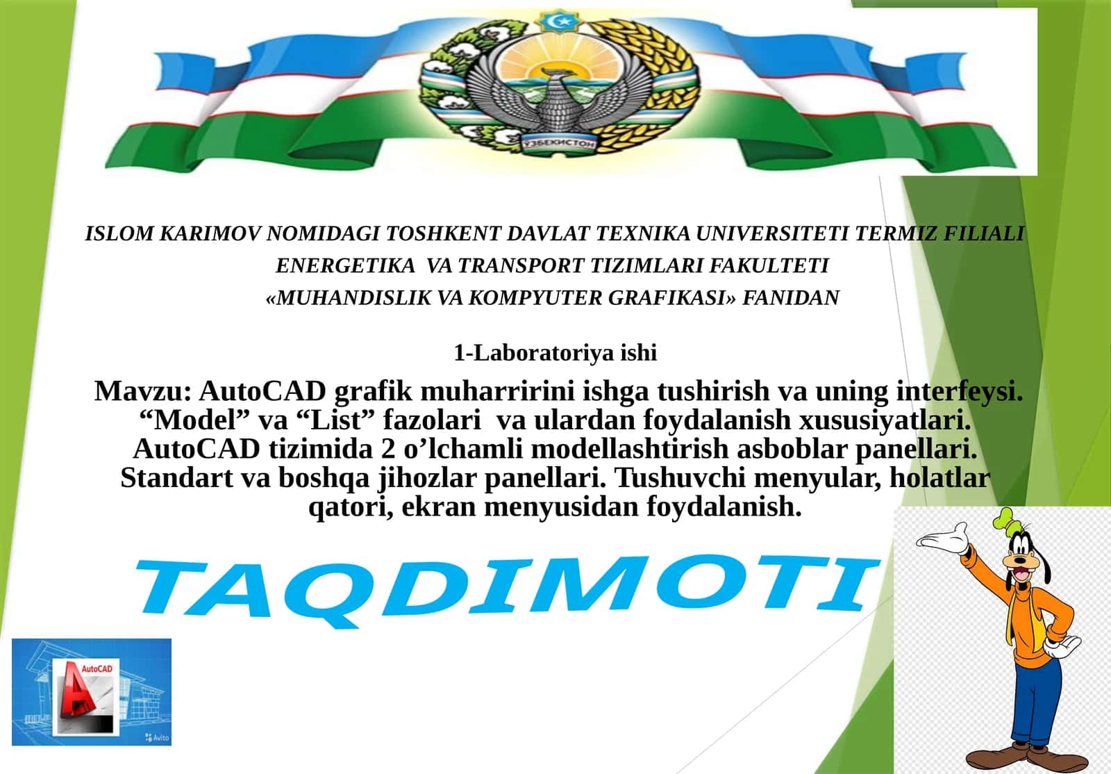 AutoCAD grafik muharririni ishlatishning interfeysi 1