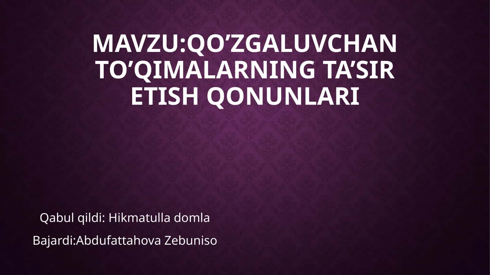 Qo’zgaluvchan to’qimalarning ta’sir etish qonunlari 1