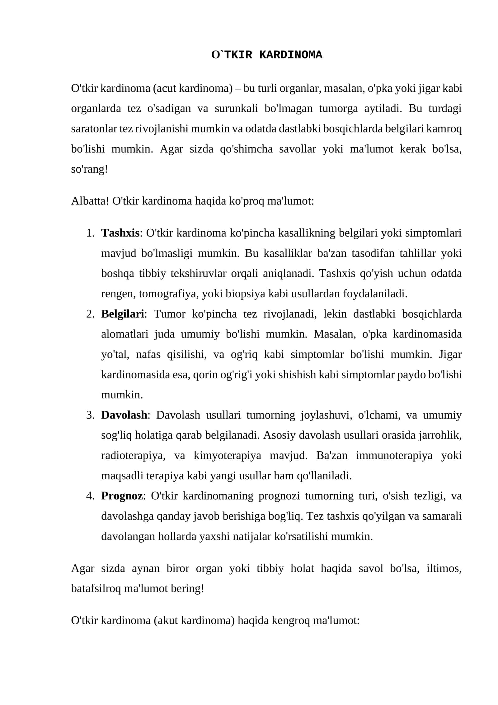 O`TKIR KARDINOMA 1