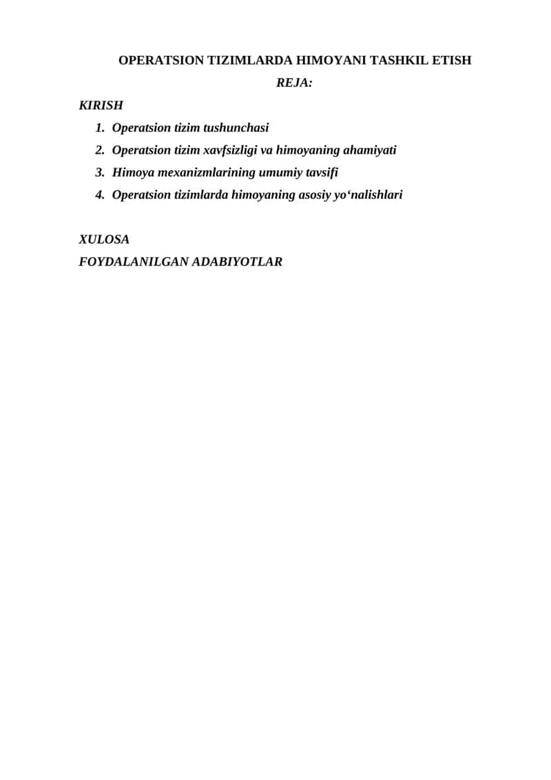 OPERATSION TIZIMLARDA HIMOYANI TASHKIL ETISH 1