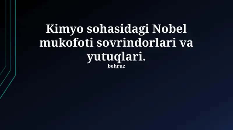 Nobel mukofoti Kimyo sohasida 1
