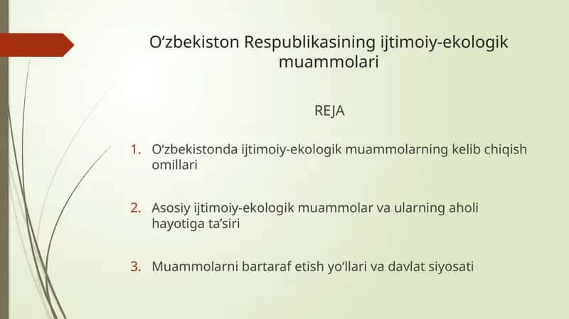 O‘zbekiston Respublikasining ijtimoiy-ekologik muammolari 1