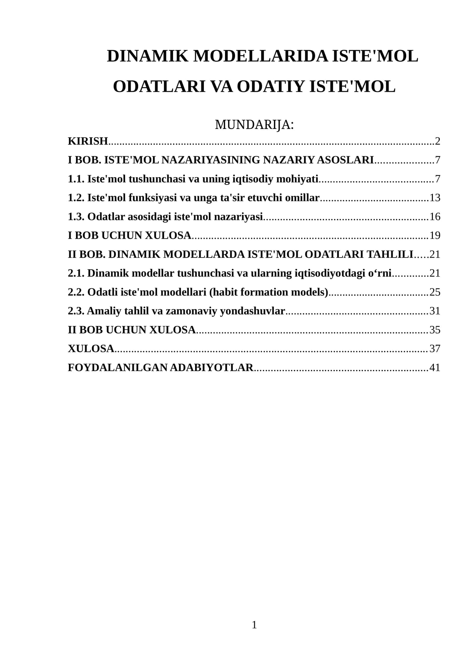 DINAMIK MODELLARIDA ISTE'MOL ODATLARI VA ODATIY ISTE'MOL 1
