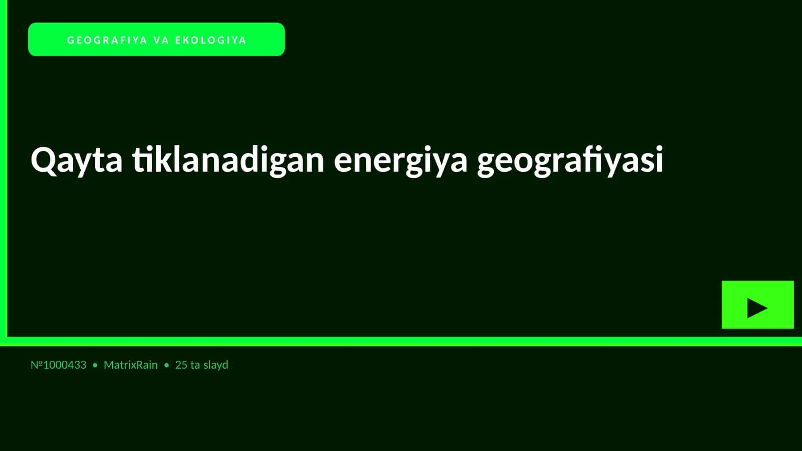 Qayta tiklanadigan energiya geografiyasi 1