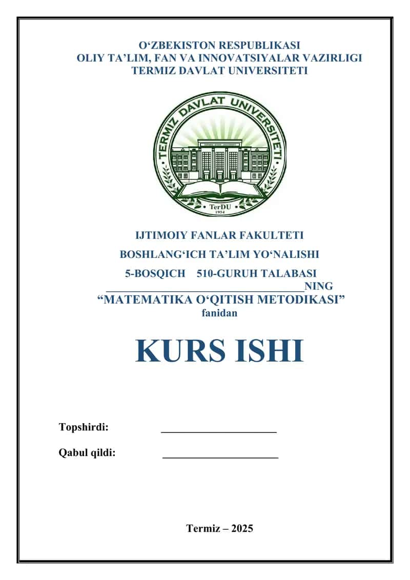 MATEMATIKA O‘QITISH METODIKASI 1
