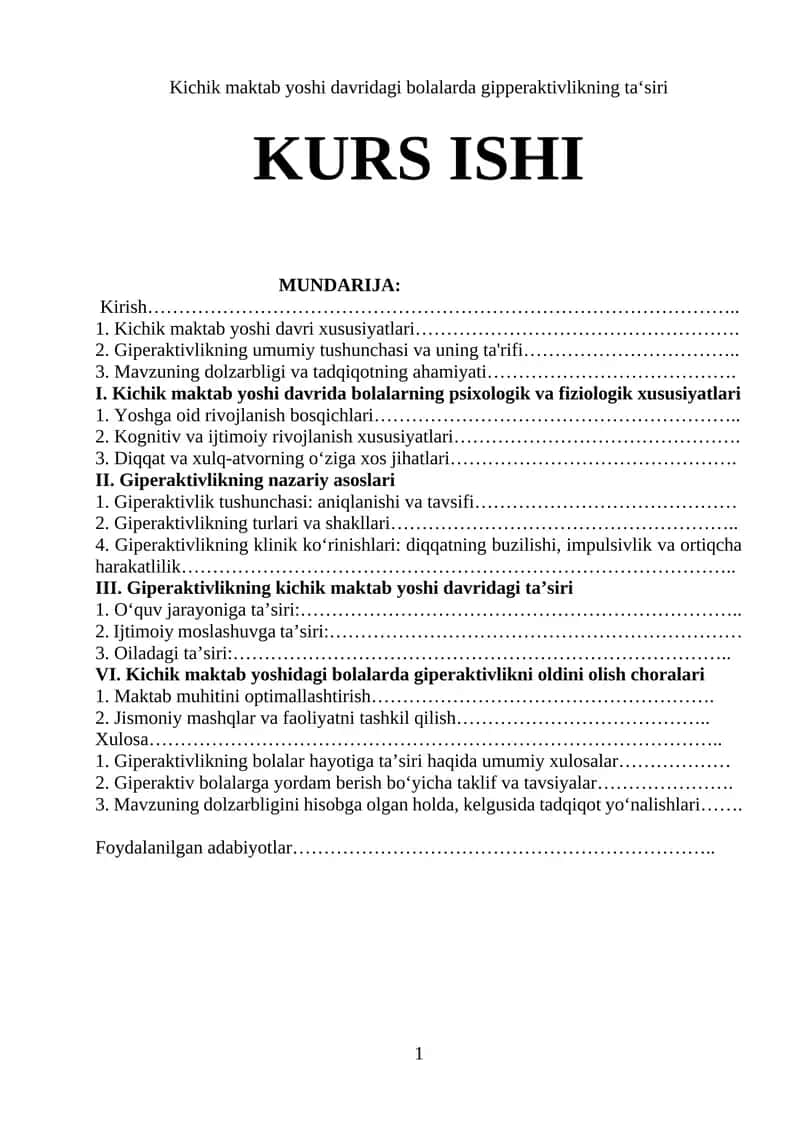 Kichik maktab yoshi davridagi bolalarda gipperaktivlikning ta‘siri 1