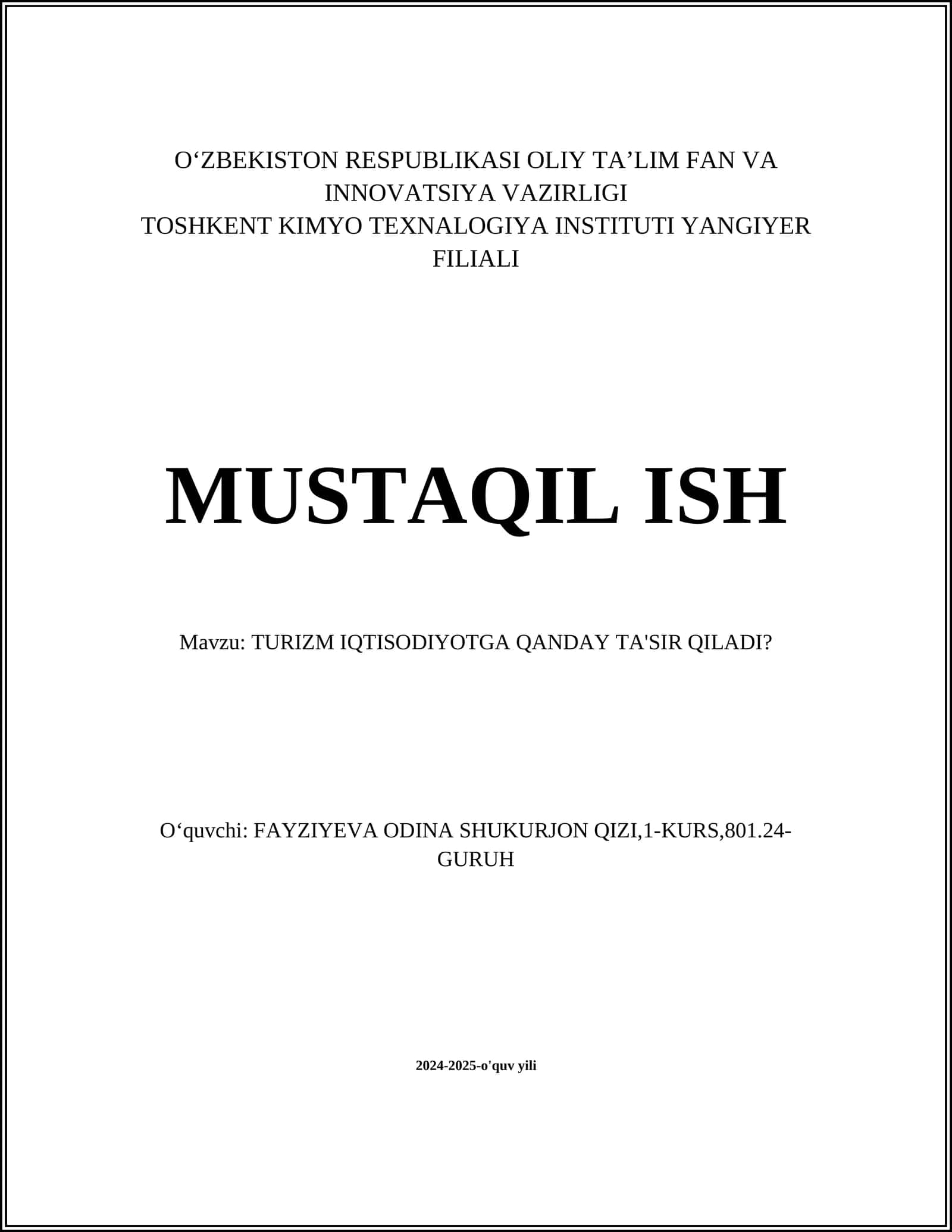 TURIZM IQTISODIYOTGA QANDAY TA'SIR QILADI? 1