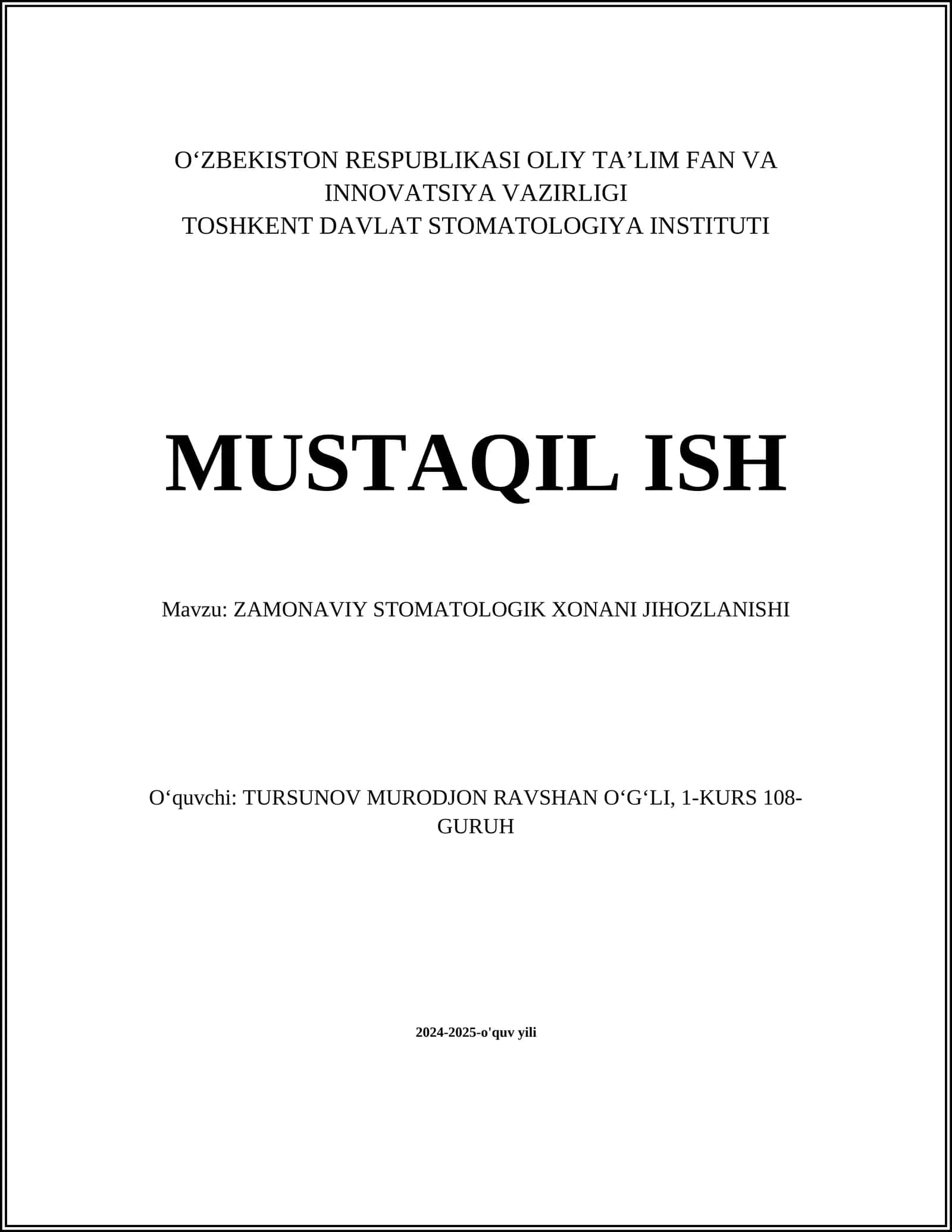 ZAMONAVIY STOMATOLOGIK XONANI JIHOZLANISHI 1