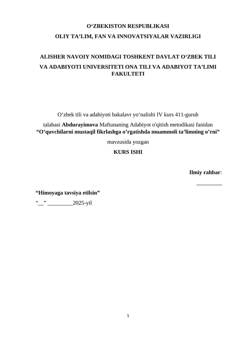 Adabiyot o'qitish metodikasi 1