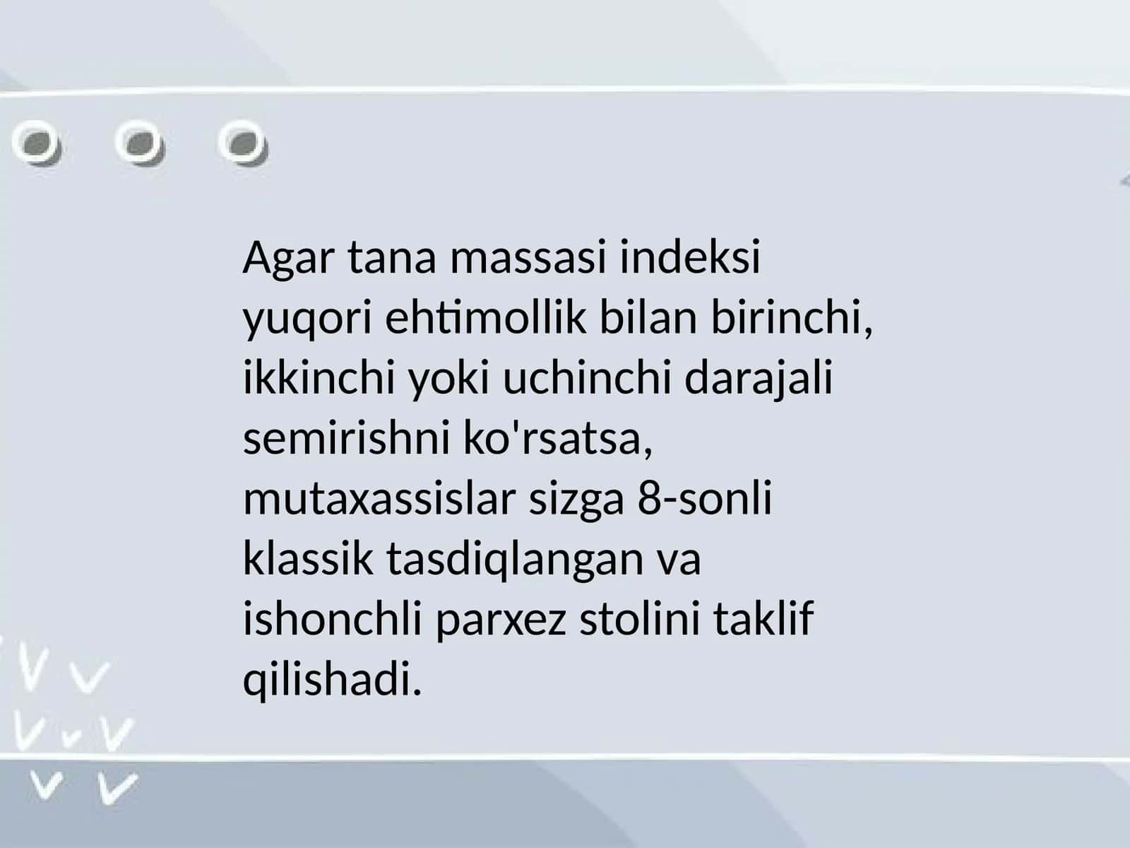 8-sonli klassik tasdiqlangan va ishonchli parxez stoli 1