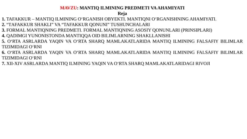 MANTIQ ILMINING PREDMETI VA AHAMIYATI 1