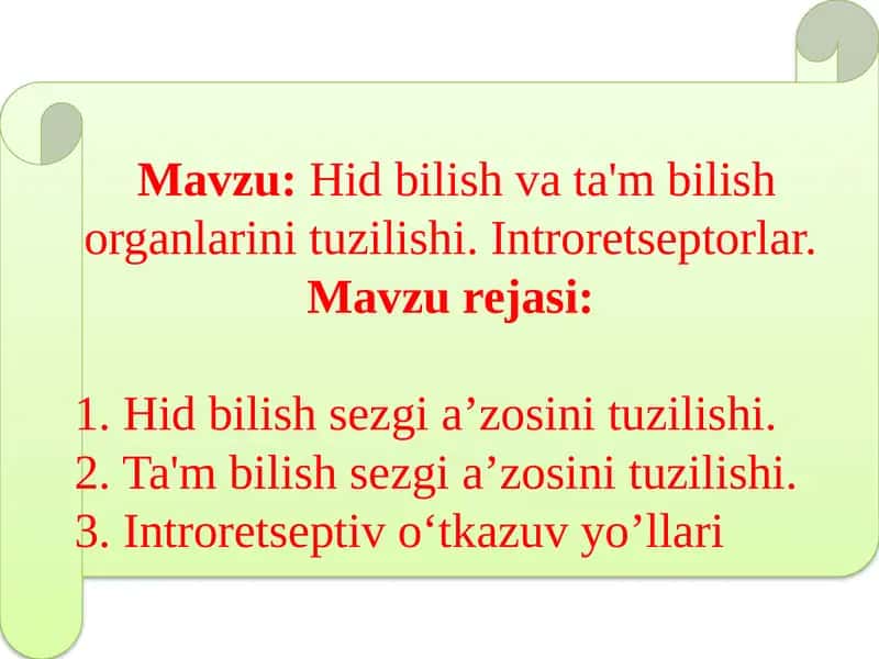 Hidbilish va ta'mbilish organlarini tuzilishi 1