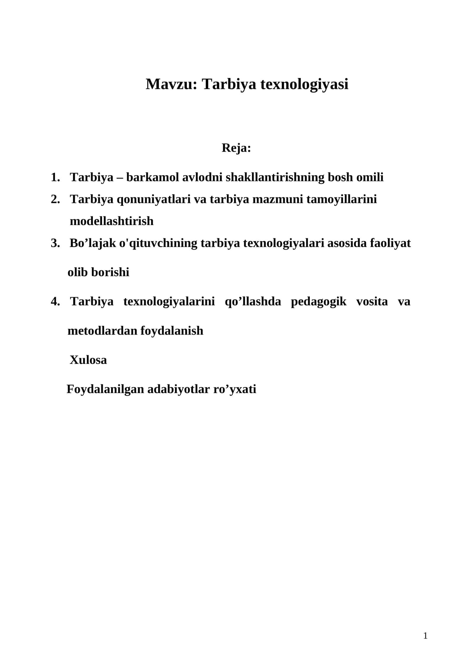 Tarbiya texnologiyasi 1