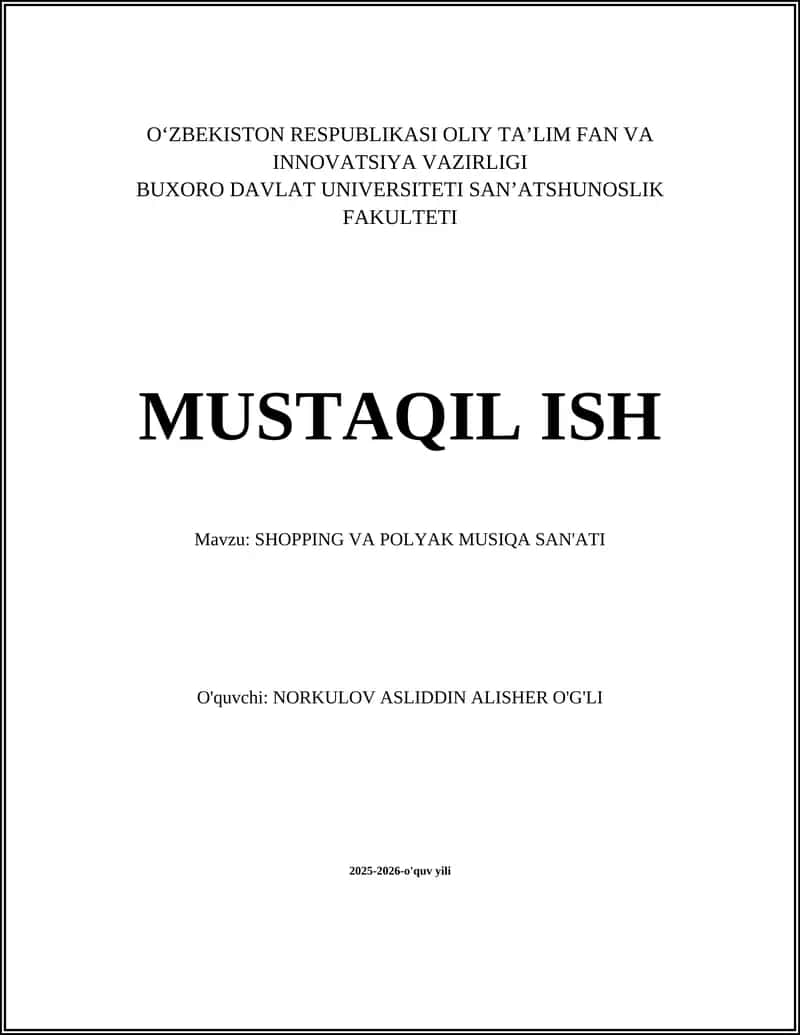 SHOPPING VA POLYAK MUSIQA SAN'ATI 1