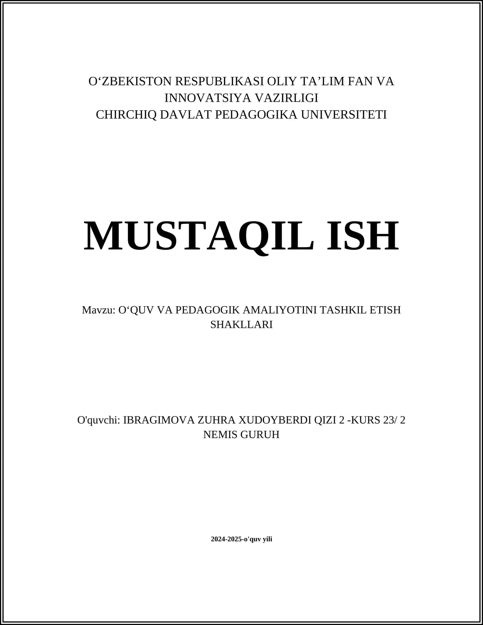 OʻQUV VA PEDAGOGIK AMALIYOTINI TASHKIL ETISH SHAKLLARI 1
