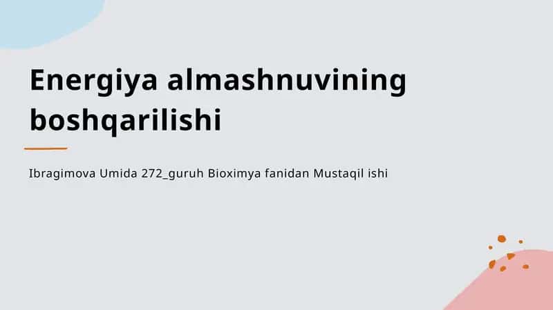 Energiya almashnuvining boshqarilishi 1