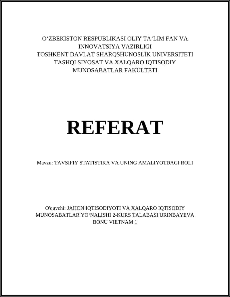 TAVSIFIY STATISTIKA VA UNING AMALIYOTDAGI ROLI 1
