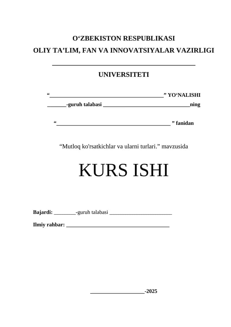Mutloq ko'rsatkichlar va ularni turlari 1