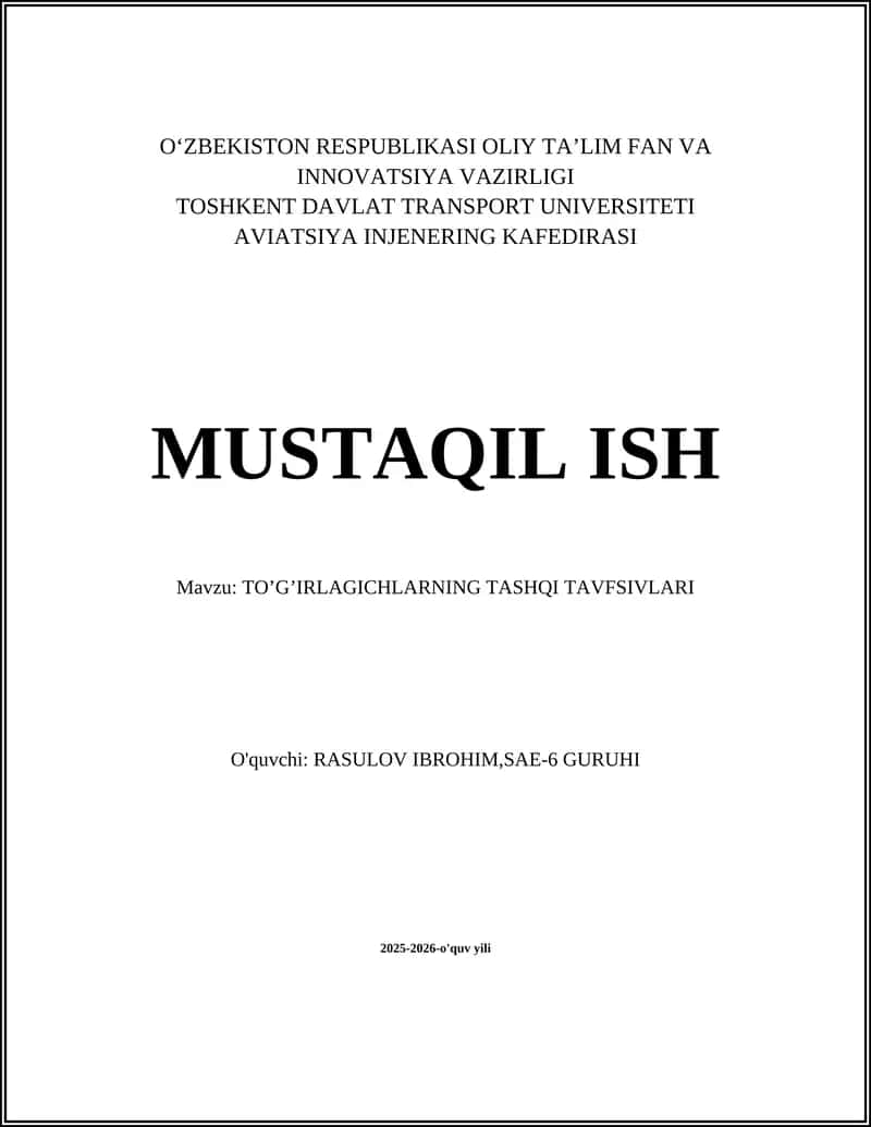 TO’G’IRLAGICHLARNING TASHQI TAVFSIVLARI 1