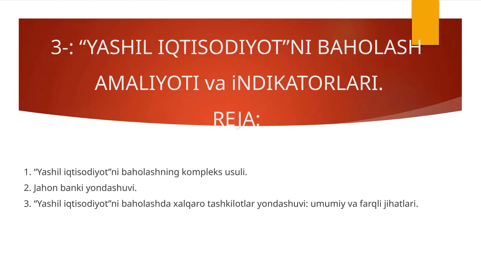 Yashil iqtisodiyotning baholash usullari 1