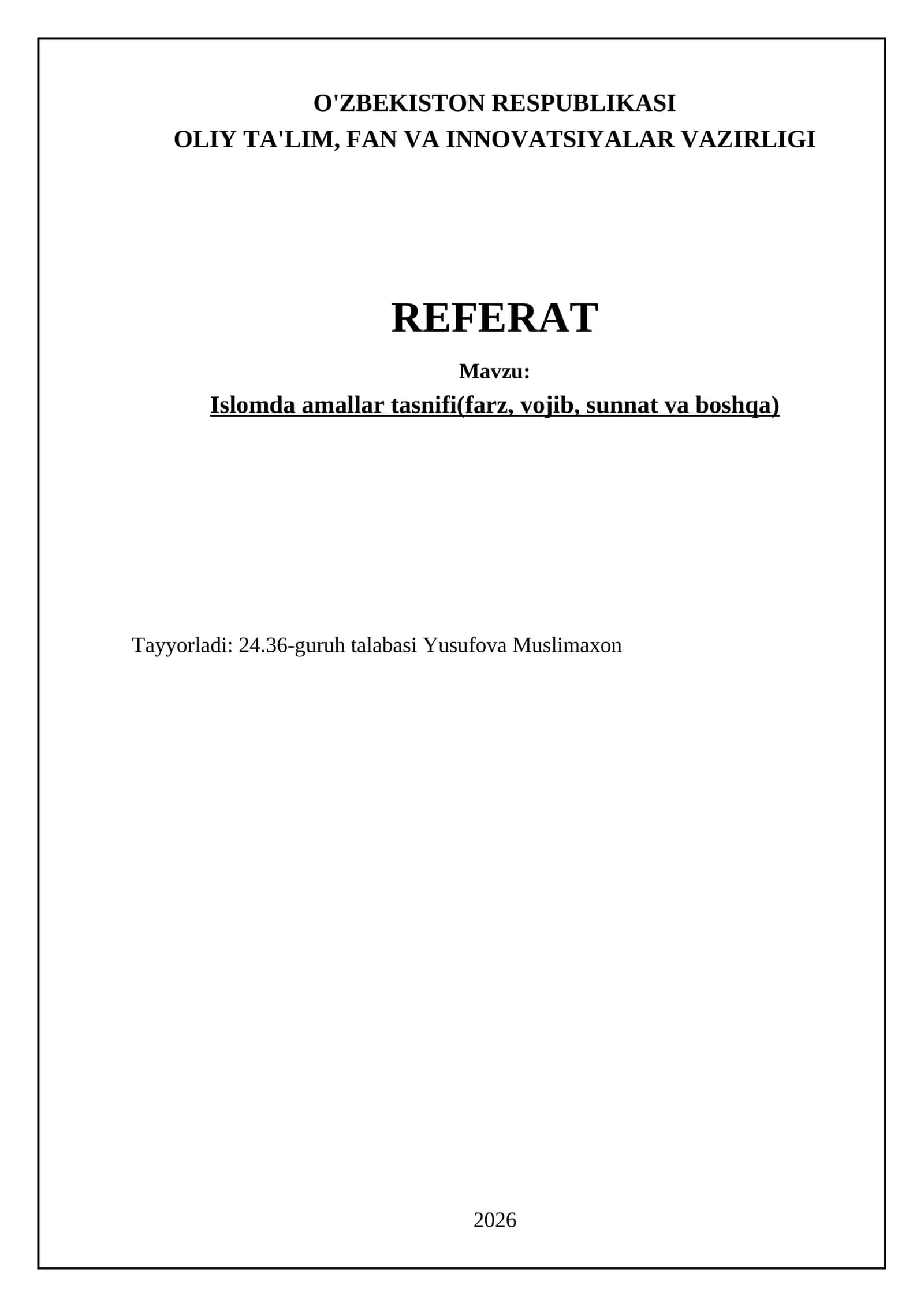 Islomda amallar tasnifi(farz, vojib, sunnat va boshqa) 1