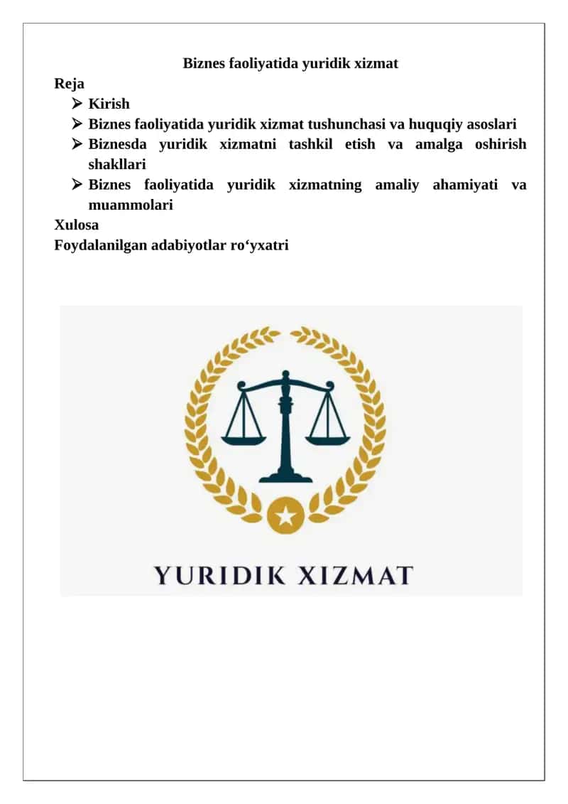 Biznes faoliyatida yuridik xizmat 1