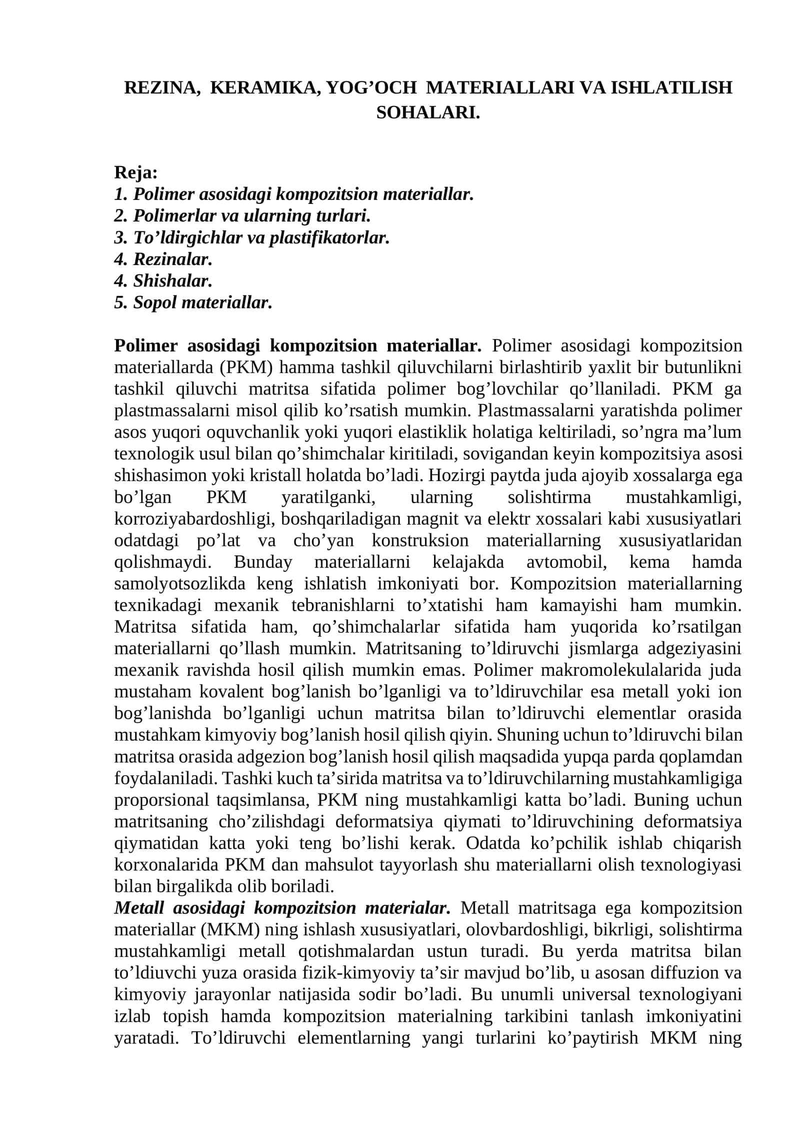 Polimer asosidagi kompozitsion materiallar 1